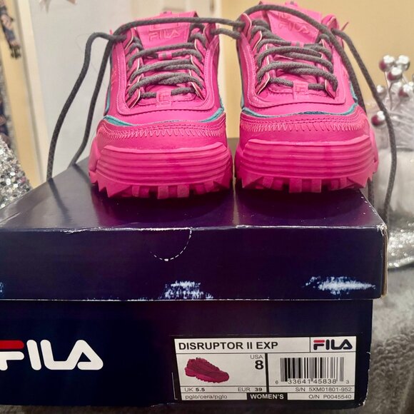 Fila Disruptor II Premium Women Casual Platform Shoe Hot Pink Sneaker SZ 8 - Picture 4 of 5